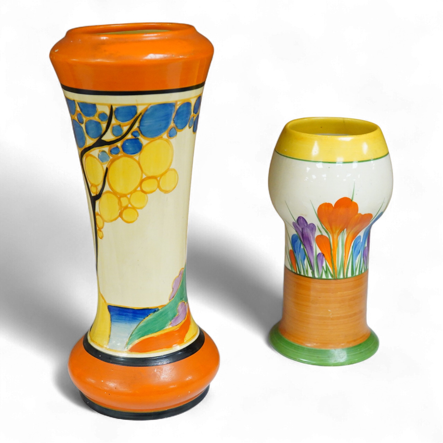 Two Clarice Cliff vases, Secrets and Crocus, Secrets 22cm